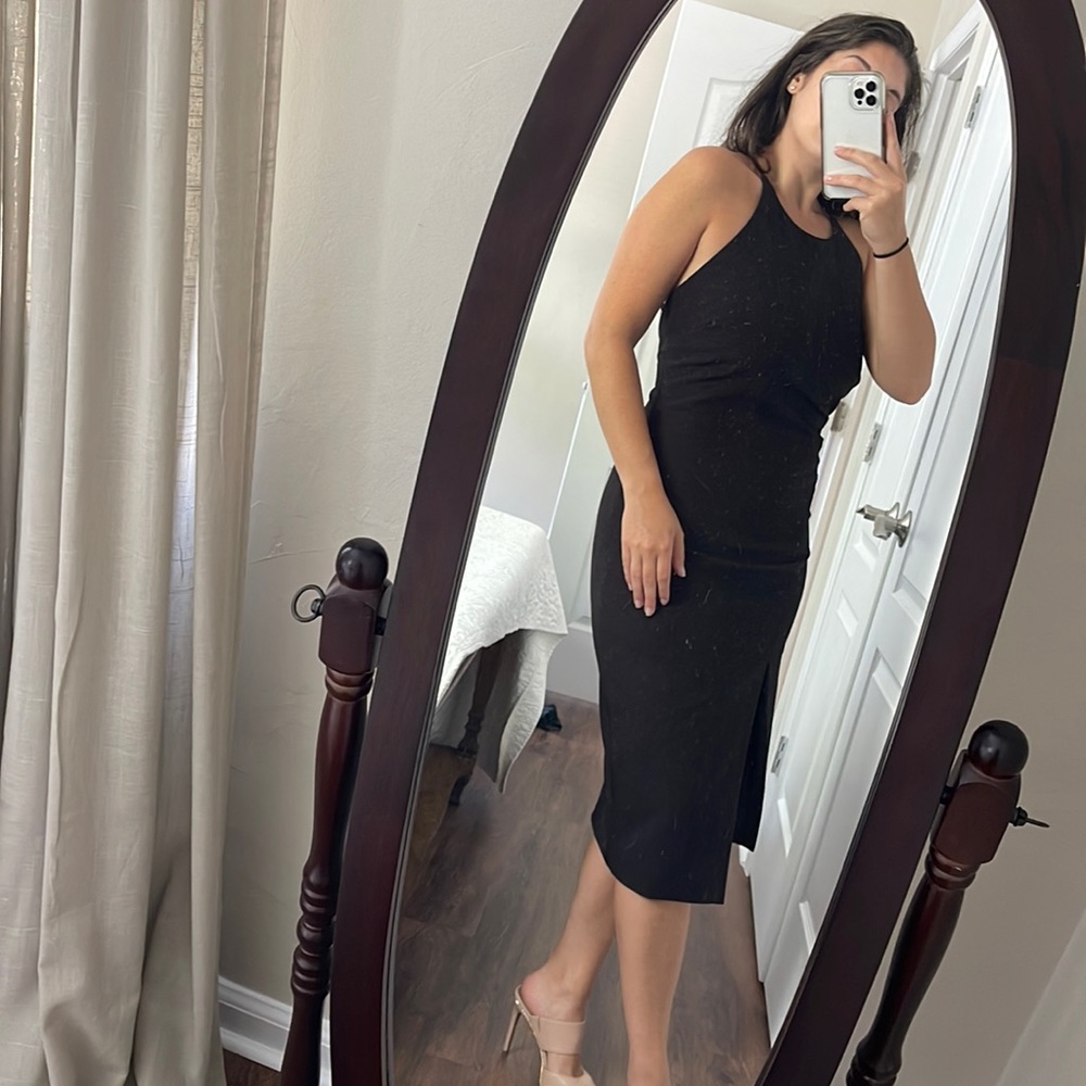 Bardot Black Midi with Slit and Open Back